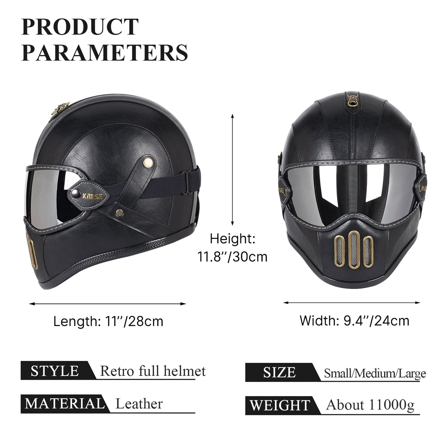 Kaese Retro Full Face Motorcycle Helmet Leather Glass fiber Shell for Men Women Street Off-Road Moped Bike Racing Atv Motocross