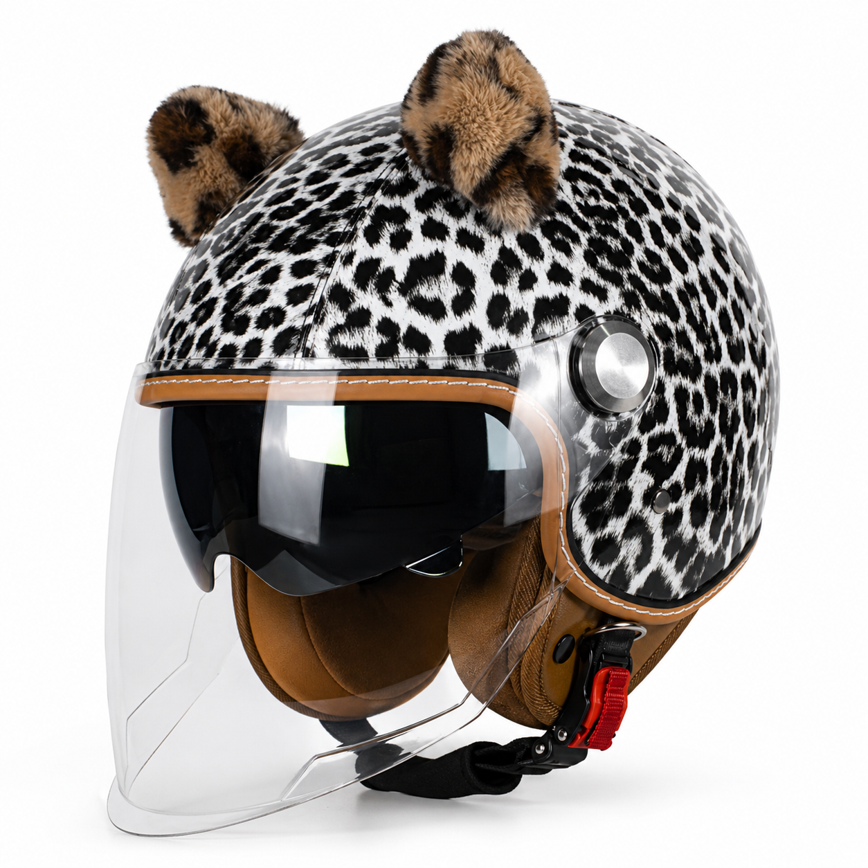 kaese ECE DOT Approved 3/4 Open Face Leather Motorcycle Helmet Flip Up Visor Retro Vintage Two-Tone Cruiser Scooter Men Women