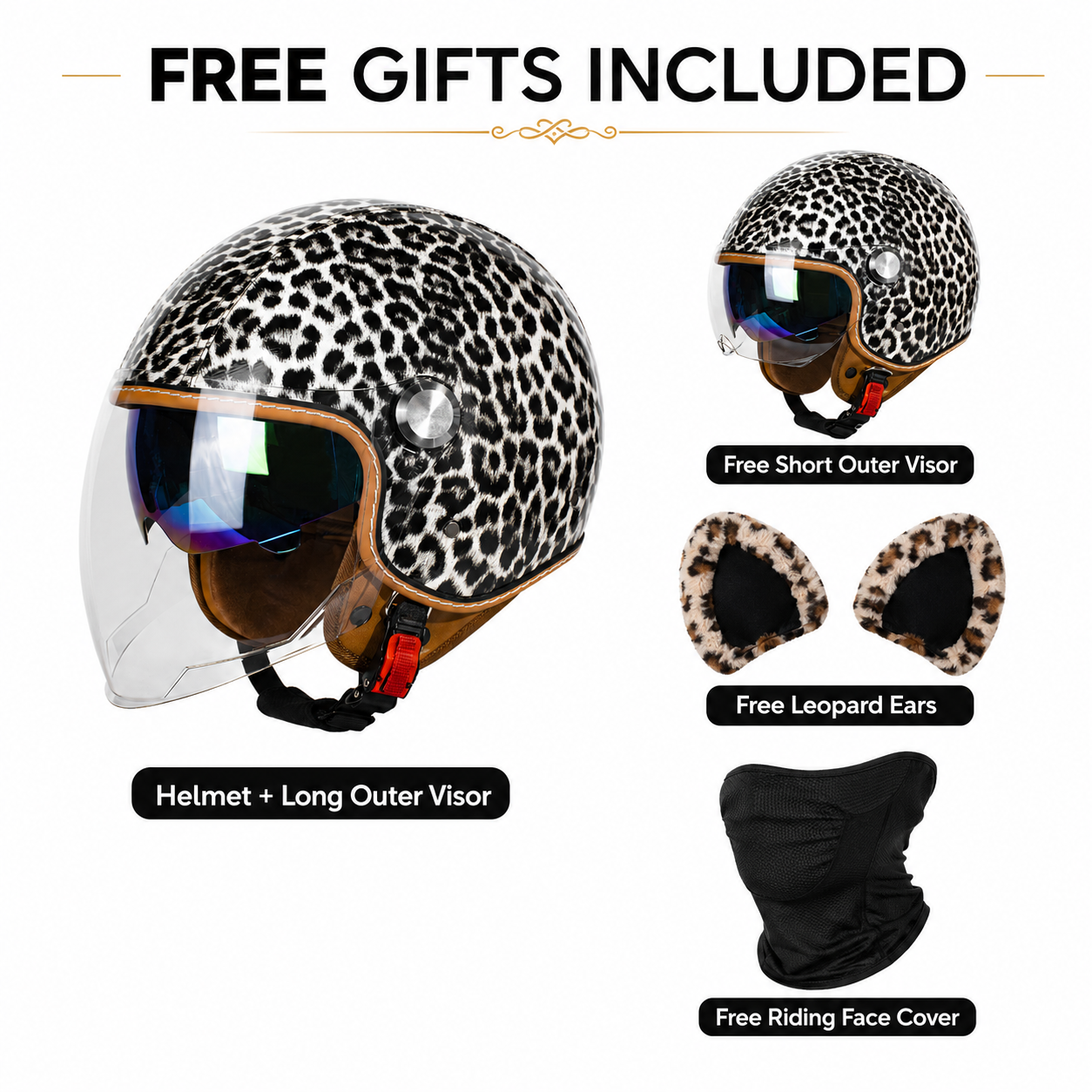 kaese ECE DOT Approved 3/4 Open Face Leather Motorcycle Helmet Flip Up Visor Retro Vintage Two-Tone Cruiser Scooter Men Women