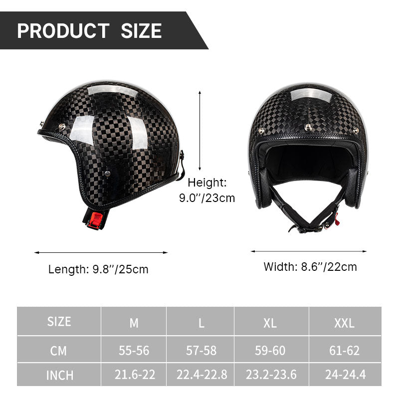 Kaese Motorcycle 3/4 Open Face Helmet Lightweight Carbon Fiber Cafe Ra – kaese helmet store Kaese Motorcycle 3/4 Open Face Helmet Lightweight Carbon Fiber Cafe Ra – kaese helmet store