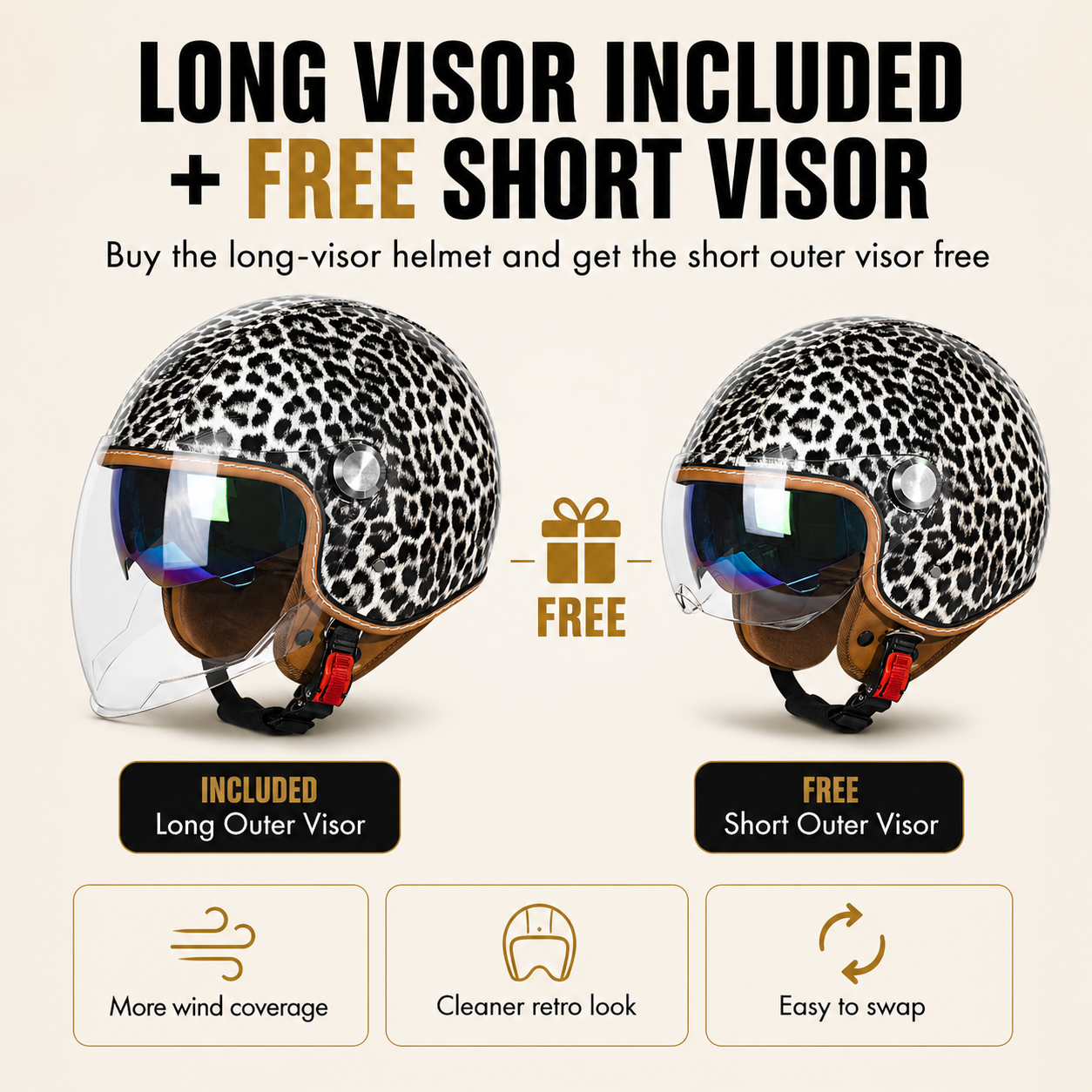 kaese ECE DOT Approved 3/4 Open Face Leather Motorcycle Helmet Flip Up Visor Retro Vintage Two-Tone Cruiser Scooter Men Women