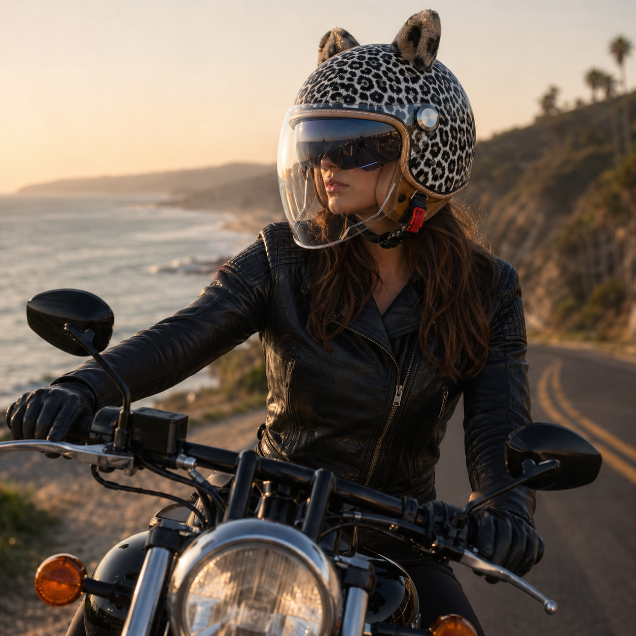 kaese ECE DOT Approved 3/4 Open Face Leather Motorcycle Helmet Flip Up Visor Retro Vintage Two-Tone Cruiser Scooter Men Women